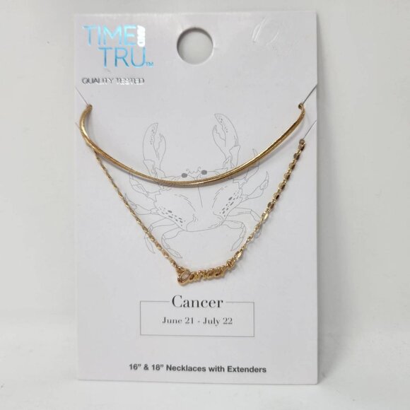 Time And Tru Cancer Zodiac 16" & 18" Gold-Tone Necklaces With Extenders - Picture 1 of 7